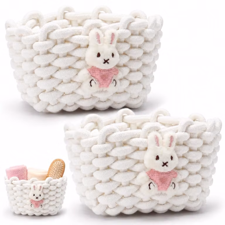 SnelShoppen Set van 2 Gevlochten Katoenen Opbergmanden met Hazenmotief voor Baby- en Kinderkamers