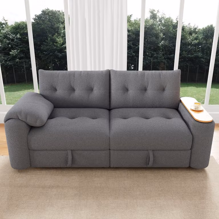 MODFU Modulaire Bank met Opbergruimte en Draaibare Bijzettafel - Grijs Teddypluche - B/D/H: 207,5 x 80 x 87 cm