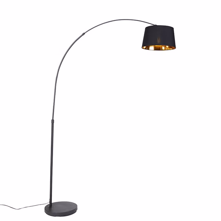Qazqa Arc Basic Booglamp zwart en goud/messing - Dimbaar en verstelbaar