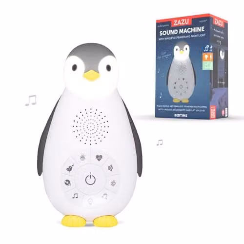 ZAZU Soundbox Penguin Zoe Grey - Nachtlampje met geluiden en LED-verlichting voor baby's