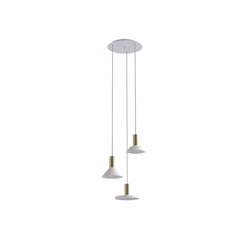 Lyora 3-lichts vide hanglamp Hermanos in wit en goud/messing