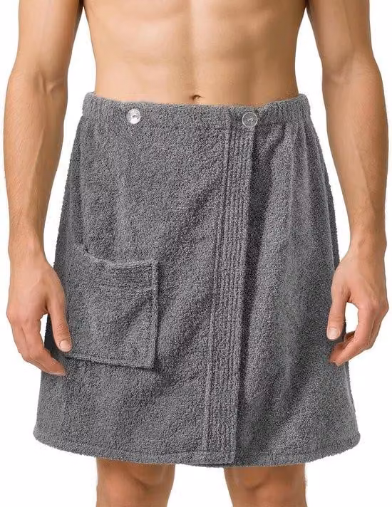 Sauna Kilt Heren - Antraciet - Katoenen Handdoek met Knoopjes en Elastiek - One Size