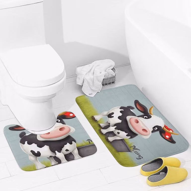 Badkamer tapijten set met koeienprint - Zachte en absorberende badmatten en toiletmat - 50 x 80 cm