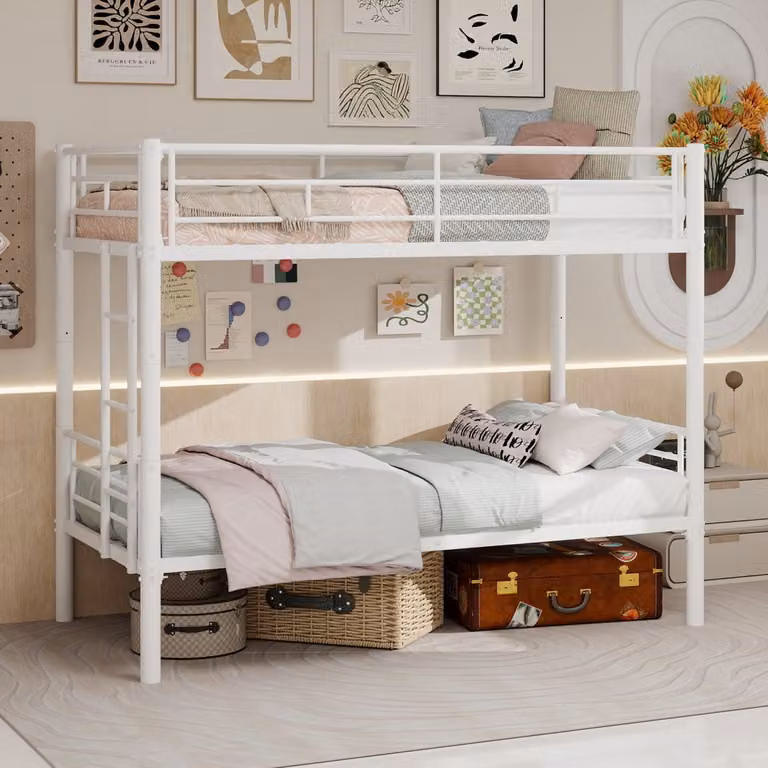 MODFU Stapelbed voor kinderen, omvormbaar tot twee bedden, wit metaal, L x B x H: 196,6 x 97,8 x 156,5 cm