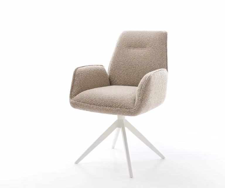 DELIFE Draaistoel Zoa-Flex met bouclé bekleding in wit, 360 graden draaibaar met rocker-functie en pocketveer kern