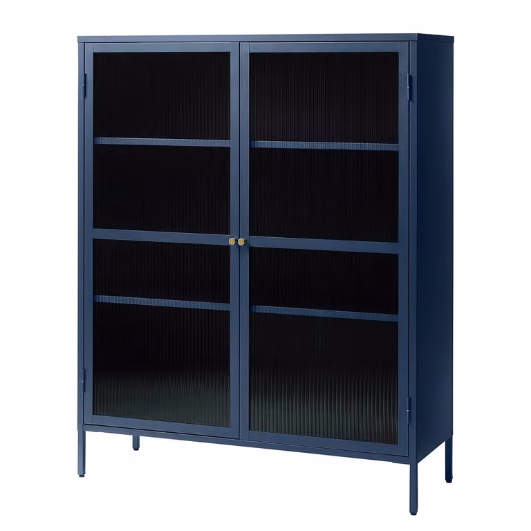 home24 Highboard modern blauw met glazen deuren B/D/H: 140 x 40 x 111 cm