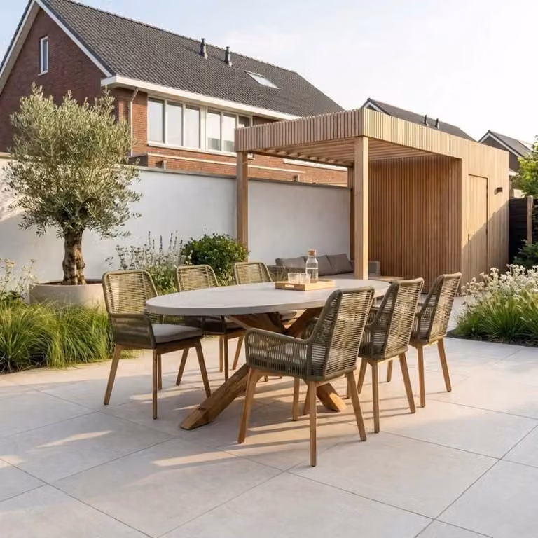 Livorno/Padua dining tuinset voor 6 personen met betonlook en touw, 240 cm
