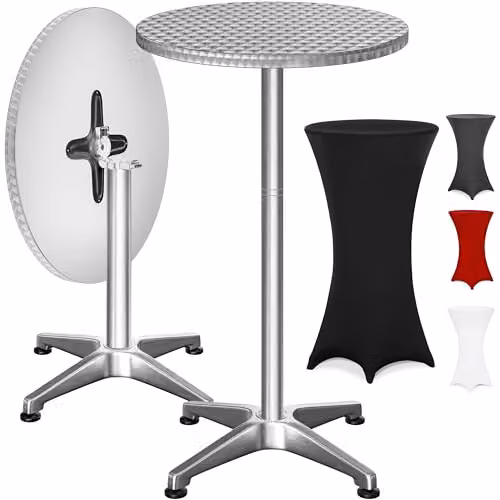 CASARIA Statafel met Tafelrok, Klapbaar en In Hoogte Verstelbaar, Zwart, Rond Ø60 cm, Hoogte: 70-115 cm
