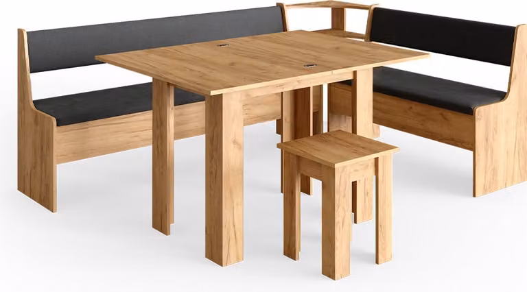 Vicco Roman Hoekbank set met tafel in Krachtige eik goud, B/D/H: 210 x 150 cm, Model 34321