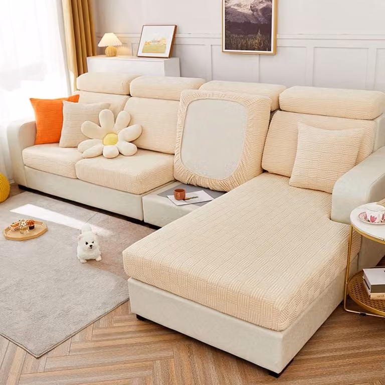 Beige Bank Kussenhoes voor 1-zits Zitmeubel met Antislip Onderkant