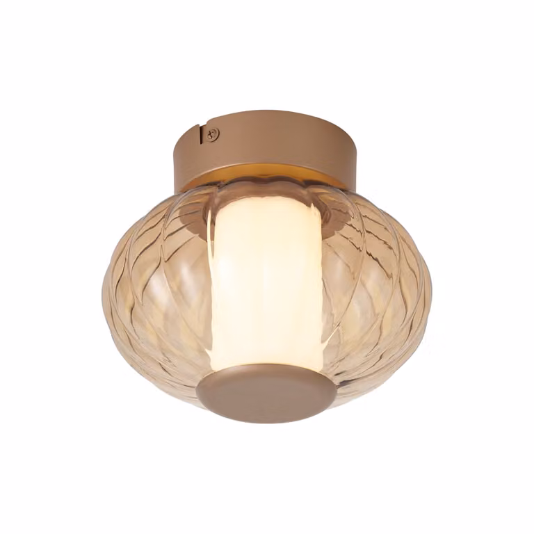 Qazqa Design plafondlamp messing met amber glas en LED warm wit