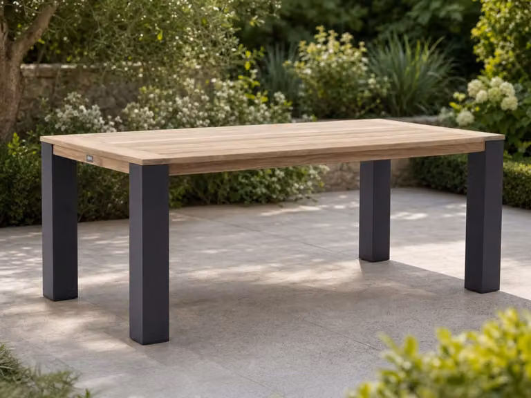 ROUGH Furniture Tuin eettafel ROUGH van teakhout, rechthoekig, bruin/grijs, B: 200 cm, D: 100 cm, H: 76 cm