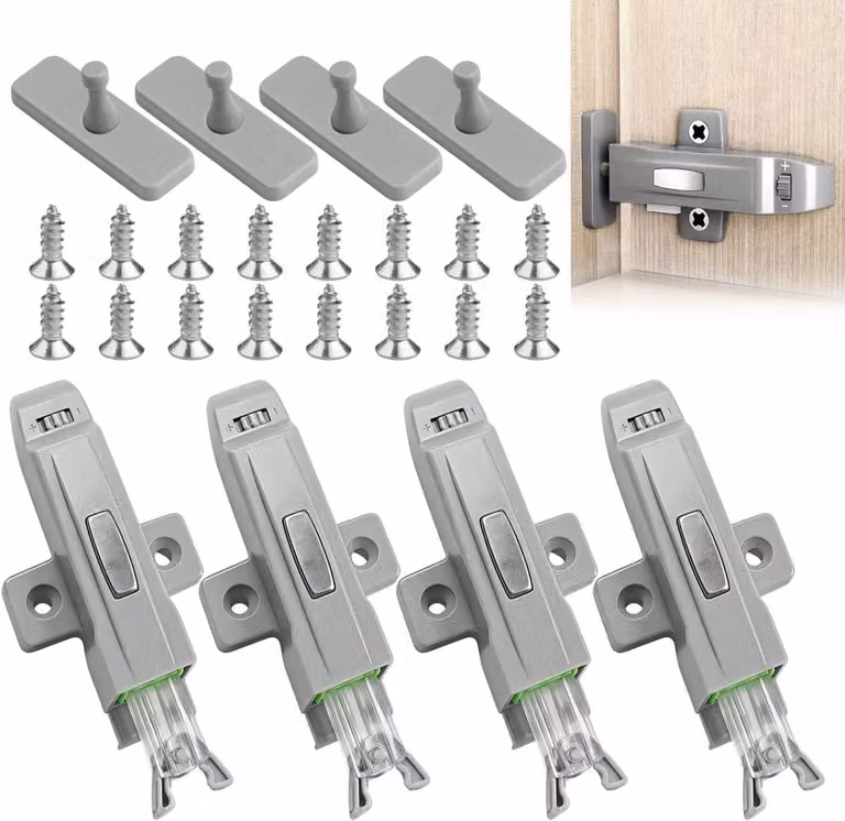 Push-to-Open Deursysteem voor Kasten en Garderobes met Montagehardware, Grijs
