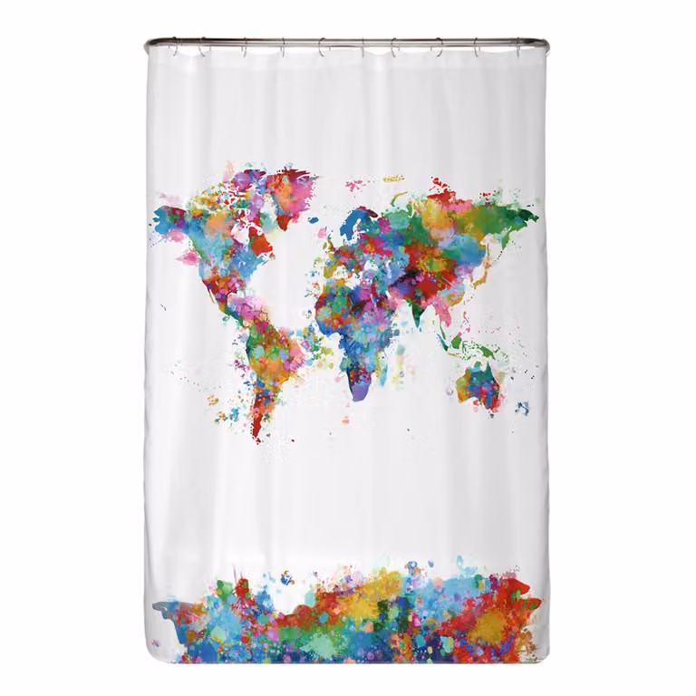 home24 Antischimmel douchegordijn Wereldkaart in microvezel, meerkleurig, B: 120 cm, H: 200 cm