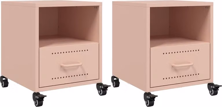 vidaXL Nachtkastjes 2 stuks - Staal - Roze - B: 36 cm, D: 39 cm, H: 43,5 cm
