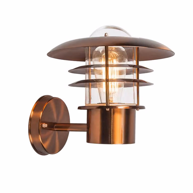 Qazqa Vintage Buitenwandlamp Koper IP44 met Glazen Accent en E27 Fitting