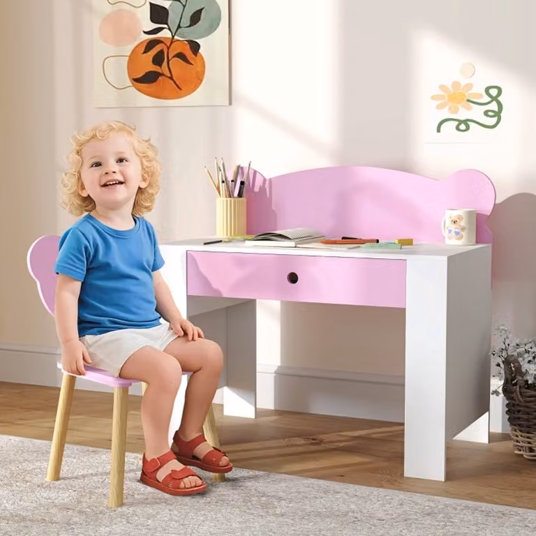 MEUNIQ kinderbureau met stoel, roze, B/D/H: 80 x 41 x 74,5 cm