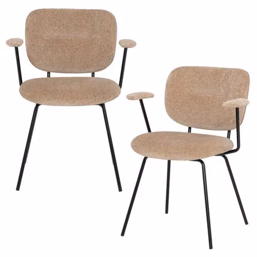 WOOOD Brint Eetkamerstoel met Armleuning Zand - Set van 2 - B/D/H: 80 x 63 x 58 cm