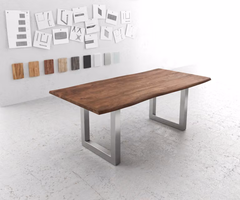 DELIFE Eettafel Edge Live-Edge Acacia Bruin en Zilver B/D/H: 200 x 100 x 74,5 cm