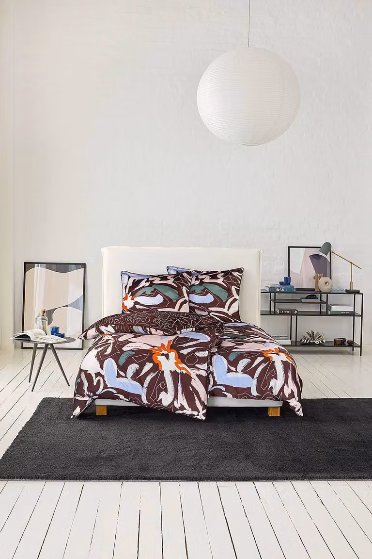 Esprit Nadja satijnen beddengoedset met floral design, multicolor/bruin, B/D/H: 155 x 200 cm + 80 x 80 cm