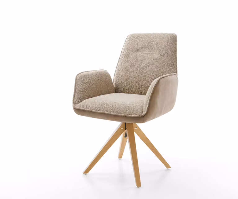 DELIFE Draaistoel Zoa-Flex met houten frame in eiken en beige boucle stof, 360 graden draaibaar