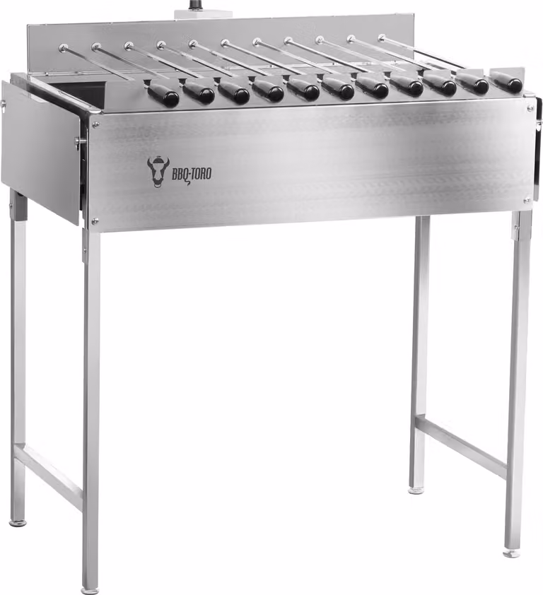 BBQ-Toro roestvrijstalen kolengrill met 11 spiezen en motor