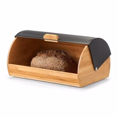 Zeller Broodtrommel Bamboe en Metaal Zwart B: 39 cm, D: 27 cm, H: 19 cm