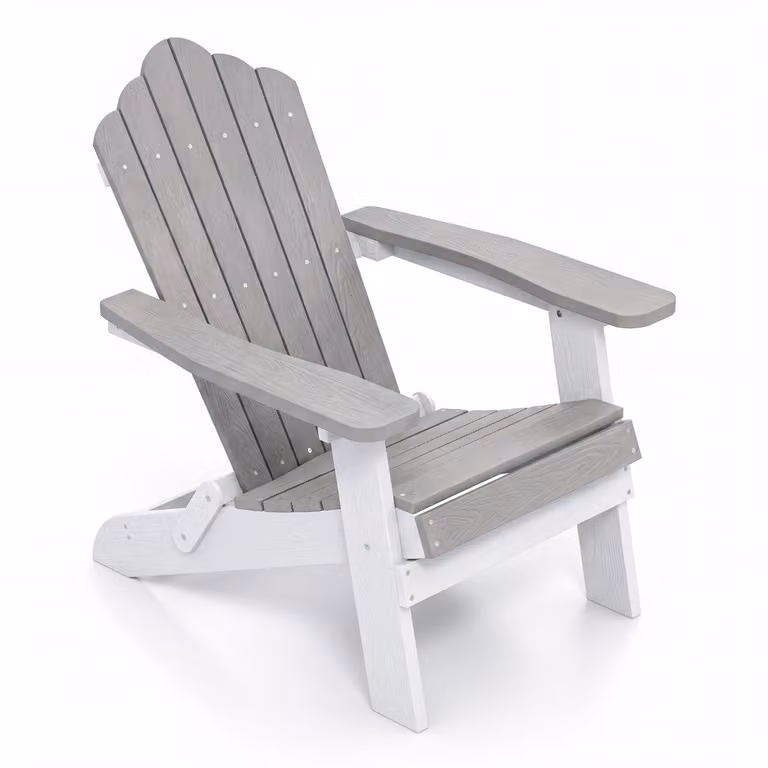 Costway Opvouwbare Adirondack-stoel extra groot met brede armleuningen en aflopende rugleuning, grijs en wit
