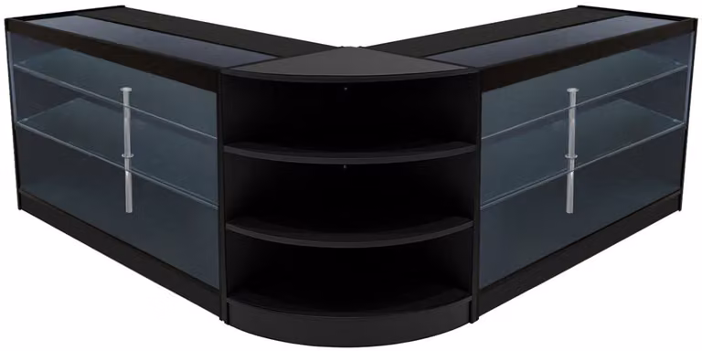 Apollo Winkel Toonbankset met LED-verlichting en Glazen Vitrine - Zwart - B/D/H: 150 x 60 x 90 cm