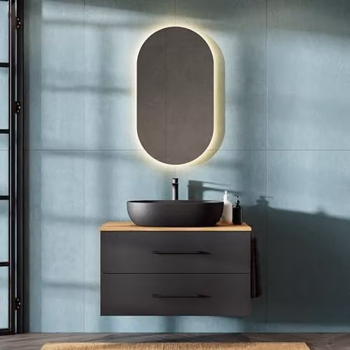 Planetmöbel Badkamermeubel LUX wastafelonderkast - Goud eiken/Antraciet - 90 cm