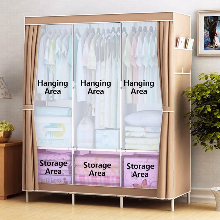 Draagbare Kledingkast - Opvouwbare Garderobe met Hangende Rail - Rood - B/D/H: 125 x 45 x 168 cm