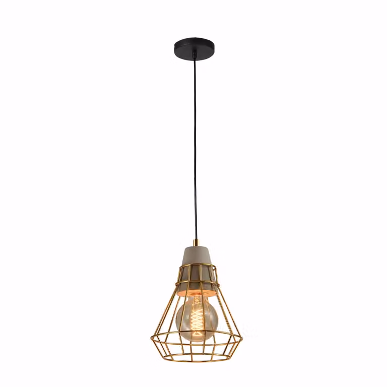 QUVIO Hanglamp industrieel - Beton met kooi kort - Diameter: 17 cm