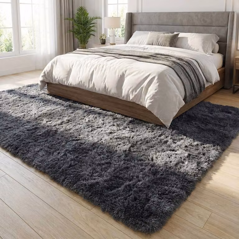 Hoogpolig vloerkleed Scandinavisch design antraciet polyester rechthoekig