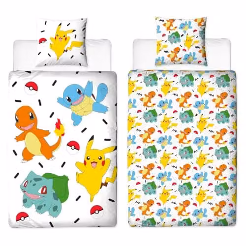 Pokémon Pikachu & Friends Beddengoed Set voor Kinderen, 100% Katoen, Dekbedovertrek 135 x 200 cm en Kussensloop 80 x 80 cm