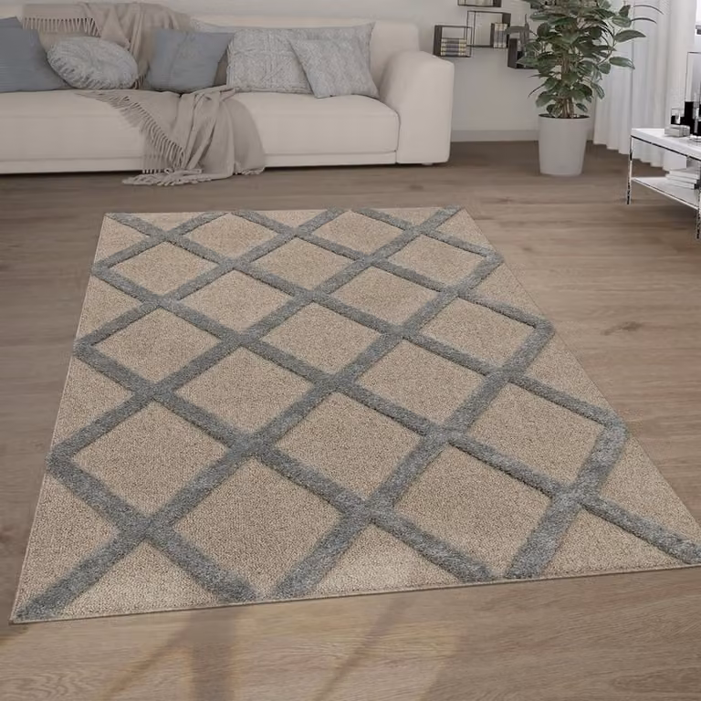Hoogpolig Vloerkleed Shaggy Tapijt met 3D Ethno Boho Look in Grijs - 80 x 150 cm