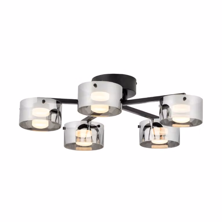 Eglo Copillos LED-plafondlamp, Zwart met Transparant Rookglas, B: 66 cm, D: 66 cm, H: 18 cm