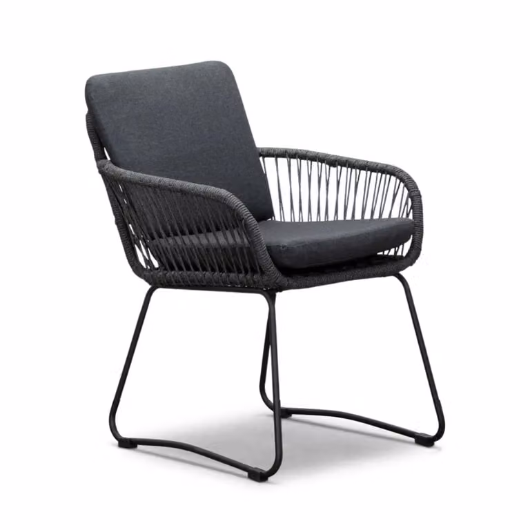 Harper dining tuinstoel met touw en rvs in Lava Grey
