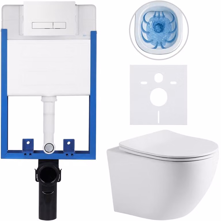 Cerano Complete inbouwtoiletset Lite/Cesso - Wit mat - Inclusief Slim toiletknop - 49 x 36 cm