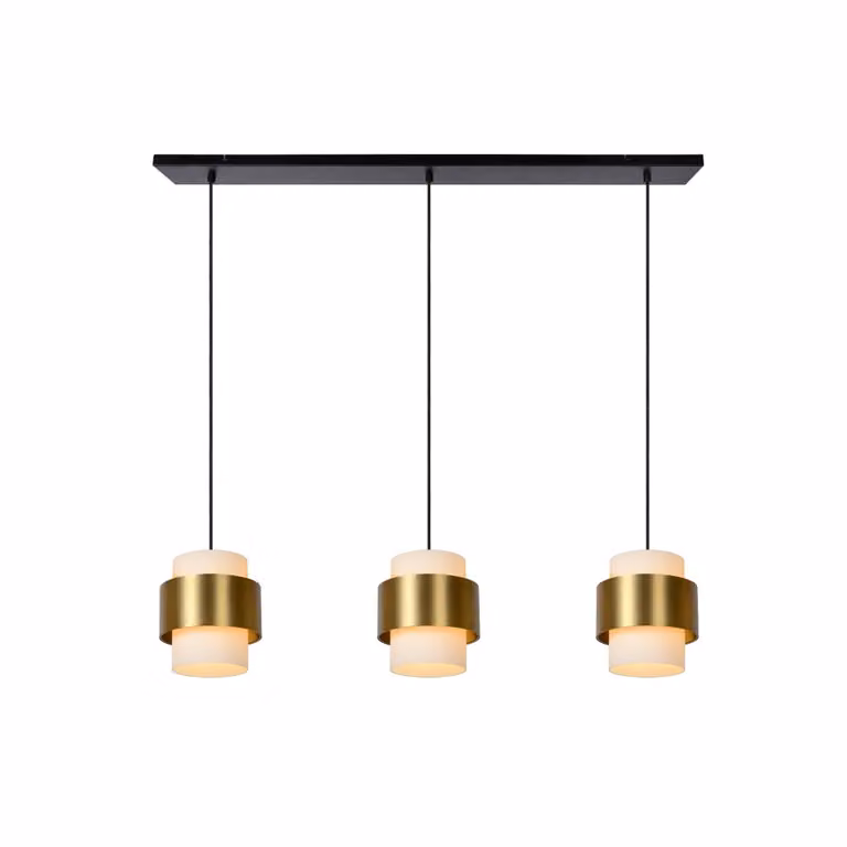 Moderne Lucide Firmin hanglamp met 3 lichten in goud/messing en glas