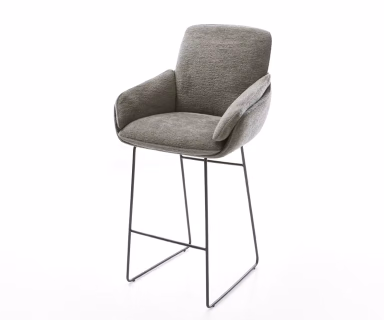 DELIFE Barstoel Luan-Flex met Bouclé bekleding en zwart metalen sledeonderstel