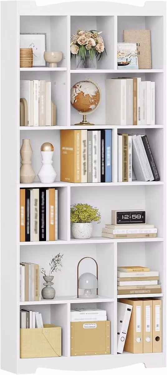 HILINSIE Boekenkast met 6 niveaus en verstelbare planken, wit, Hoogte: 182,5 cm