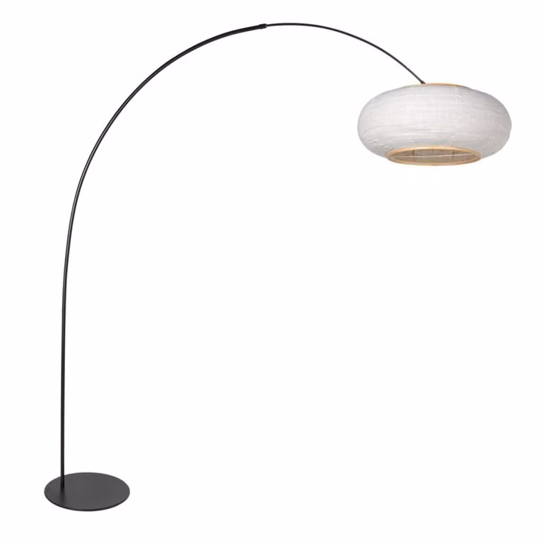 Steinhauer Curve zwarte vloerlamp met witte stoffen kap Ø60cm