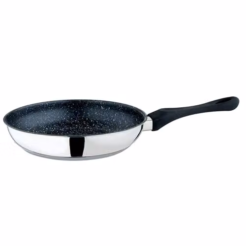 MEPRA Glamour stenen koekenpan met antiaanbaklaag en roestvrijstalen afwerking, zwart, diameter: 24 cm