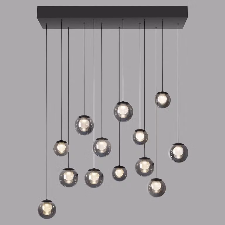 Paul Neuhaus Pure Popup LED hanglamp, grijs, 13-lichts, glas en aluminium