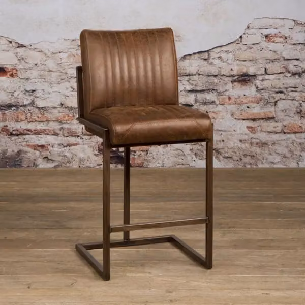 Tower Living Barkruk Ferro - Donkerbruin, Groen en Antraciet - Faux Leather