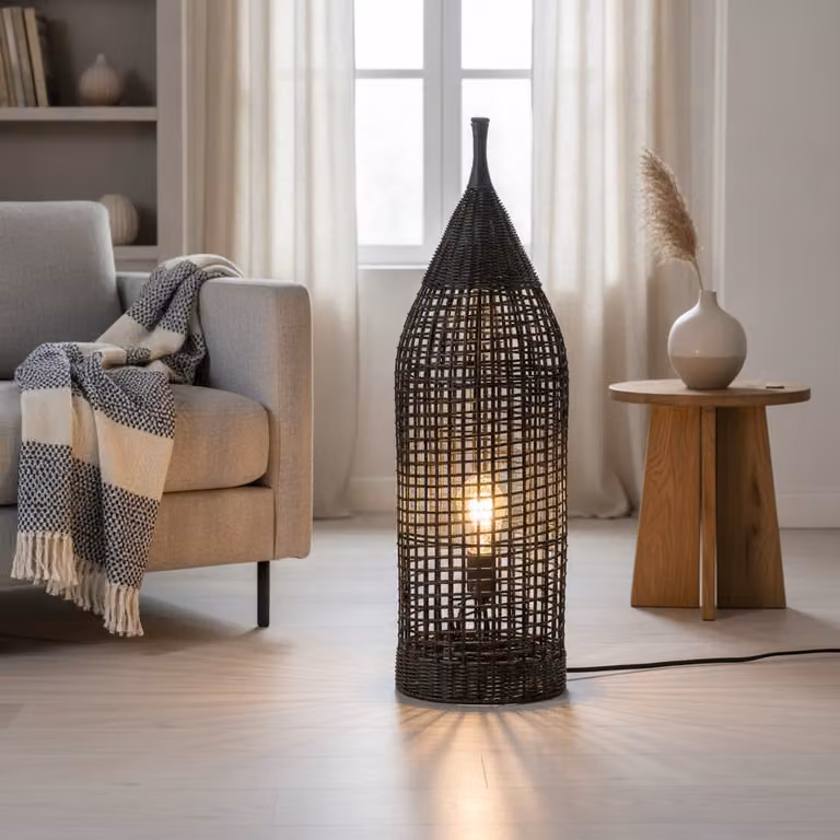 Lyora Bohemian vloerlamp Naos zwart rotan Hoogte: 73 cm