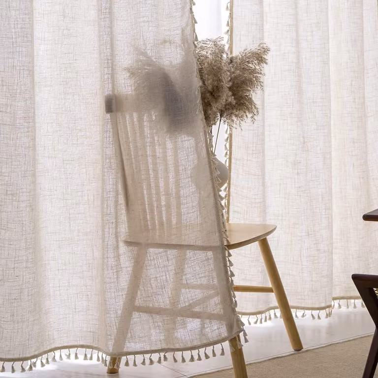 Natuurlijke linnenmix gordijnen voor slaapkamer of woonkamer in landelijke stijl, semi-transparant, H 245 x B 140 cm, natuurlijk
