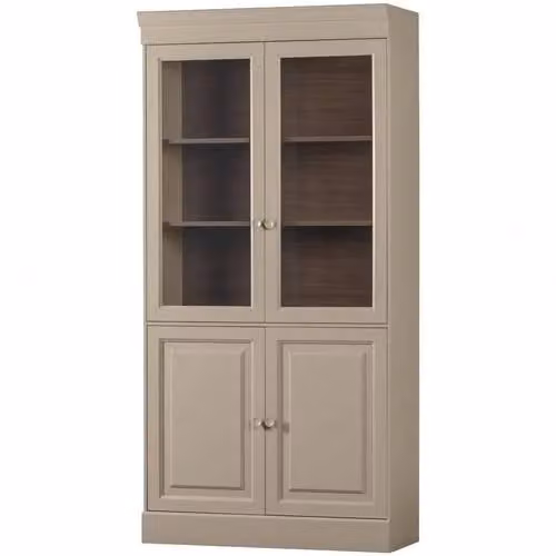 VTwonen Chow Vitrinekast met glazen deuren van grenenhout - Beige/Grijs - H 215 cm, B 105 cm, D 40 cm