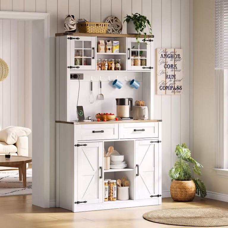 Aosom Barkast in schuurdeur-design met instelbare RGB-LED-verlichting en afstandsbediening, bruin en wit
