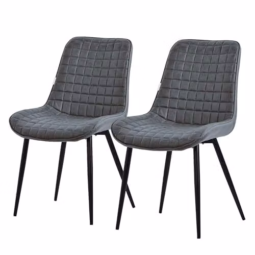 ML-Design Set van 2 eetkamerstoelen met armleuningen, antraciet imitatieleer en zwarte metalen poten